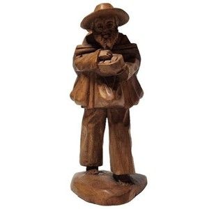 Vintage Hand Carved Wooden Barefoot Man Johnny Appleseed Statue Figurine
